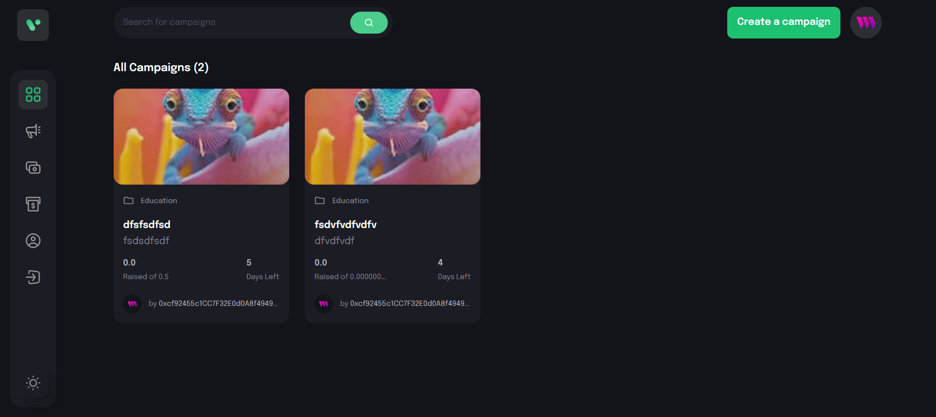 CrowdFunding Web3 App screenshot